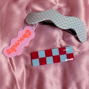 NWT Chunks Wavy and Checkered Hair Clip Set - Blue and Red